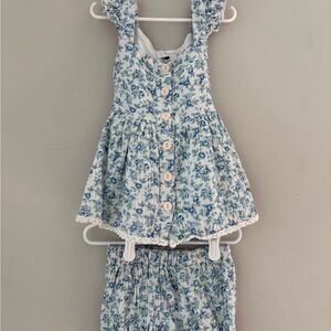 SweeyHoney Floral Blue Gauze Swing Top and Bloomers Set
